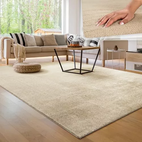 Paco Home Alfombra Moderna para Salón Pelo Corto Lavable Antideslizante Fácil de Limpiar, 160x220 cm, Beige 
