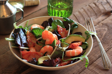 Ensalada de langostinos y naranja sanguina. Receta