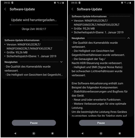 Samsung Galaxy Note での安定した Android 9 Pie へのアップデートの画像 - ドイツの Android Hilfe フォーラムの hamburgammic 経由。