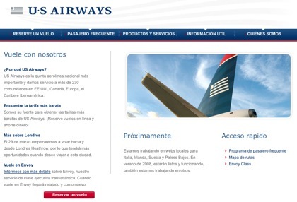 US Airways presenta su web en español
