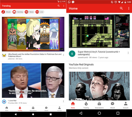 YouTube prueba la barra de navegación abajo y nos hace preguntarnos cuál nos gusta más