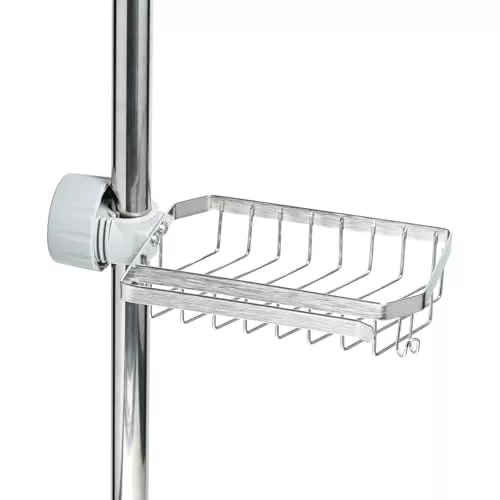 YoHyien Estanteria Ducha sin Taladro de Acero Inoxidable, Jabonera para Barra de Baño 22-32 mm, Soporte Jabones, Champu y Gel Ducha, Porta Esponja de Grifo de Cocina, con Barra para Toallas (Plateado)