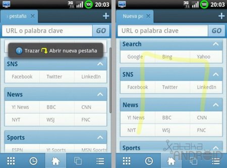 Gestos en Maxthon Mobile
