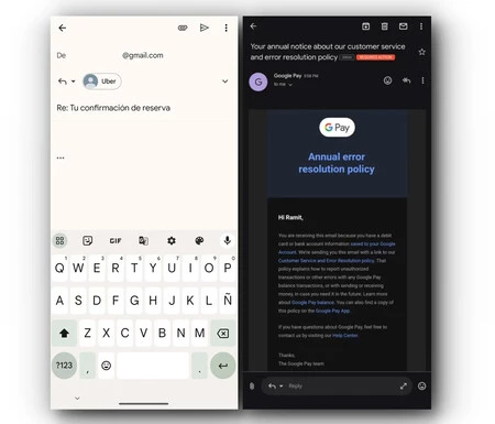返信を作成するための古いインターフェース (左) と返信バーとしての新しいインターフェース (右)