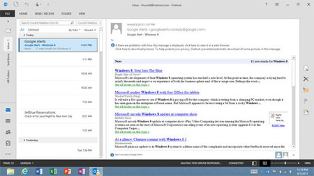 Outlook 2013 RT pierde sus características empresariales