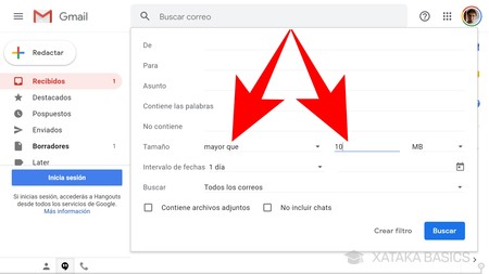 Cómo encontrar un correo electrónico por peso y fecha en GMail