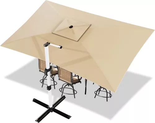 Devoko Sombrilla para balcón 300x400x260 cm Alu Sombrilla Cantilever con Cubierta, Doble Toldo Repelente al Agua Sombrilla de Jardín con Manivela, Protección Solar UV50+, Rotación 360°, Beige