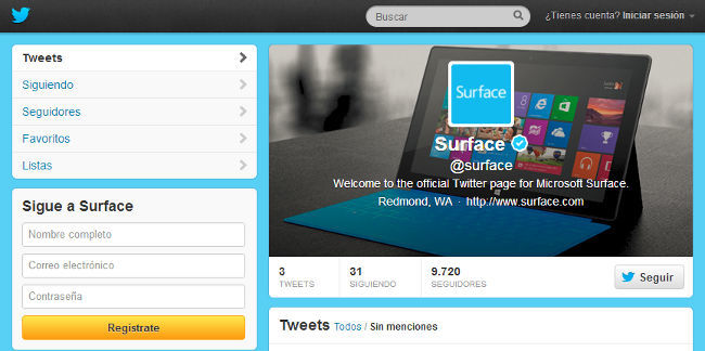 Surface en Twitter