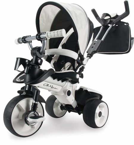 El triciclo City MAX de Injusa en blanco y negro está rebajado a 91,90 euros gracias al adelanto del Black Friday de Amazon