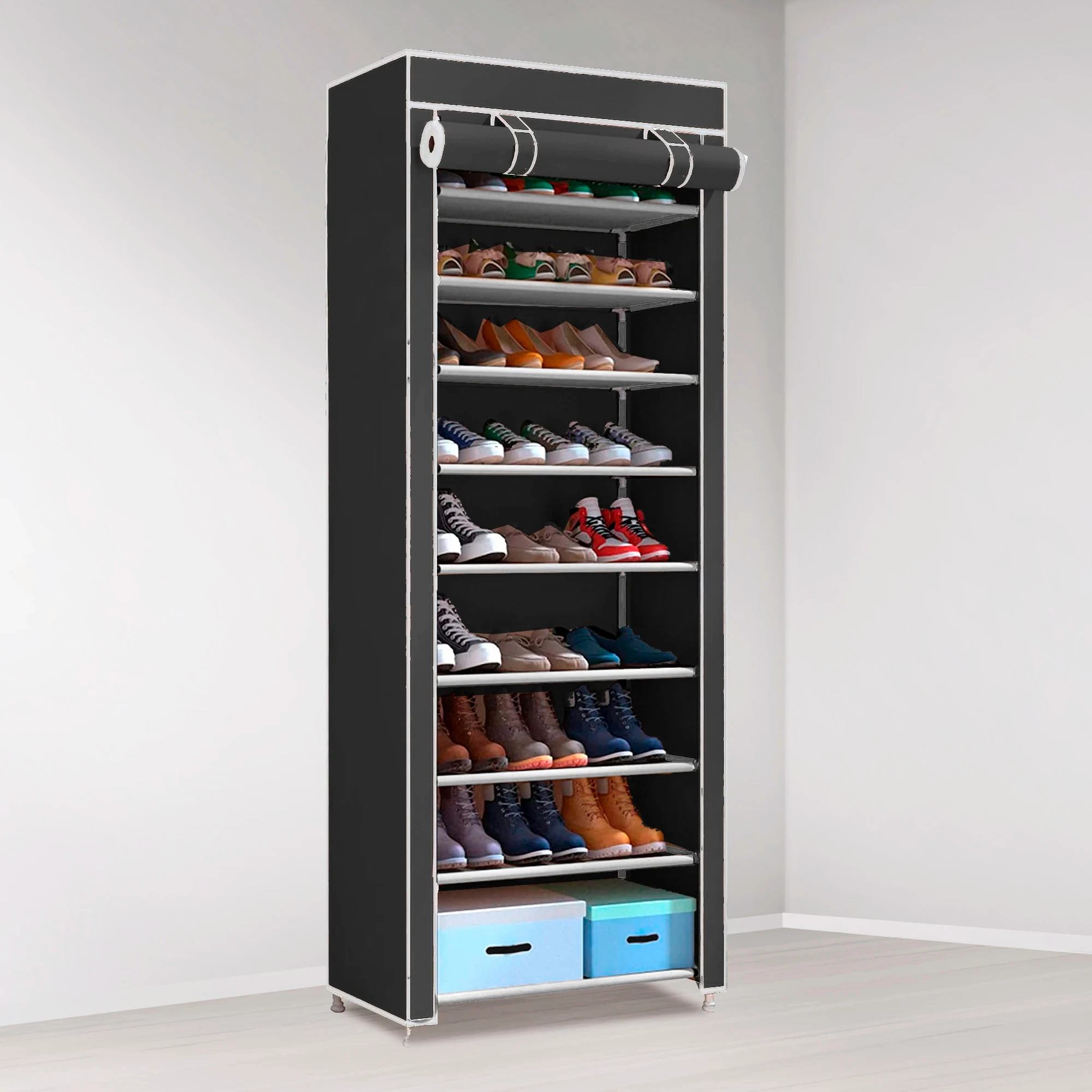 Armario Zapatero Tela con Puerta Nyana Home 160x30x60 Cm - Organizador de Zapatos 27 Pares