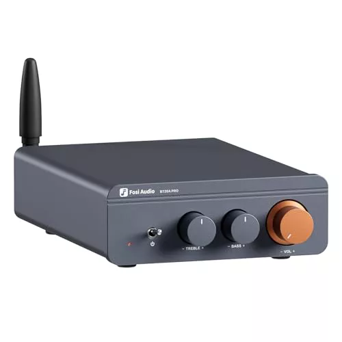 Fosi Audio BT20A Pro Amplificador HiFi, Mini Amplificador 300Wx2 con Bluetooth y Chip TPA3255, Stereo Audio Amp Clase D Estéreo 2.0 Canales, Ajuste de Graves y Agudos, Ampli de Potencia HiFi
