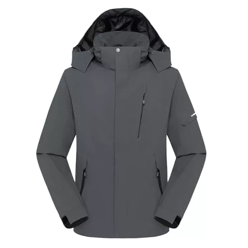 Ynport Crefreak Chaqueta Impermeable para Hombre al Aire Libre Chaqueta Transpirable con Capucha para Senderismo Gabardina al Aire Libre Chaqueta Ligera Chaqueta Cortavientos de Montaña, Gris, L