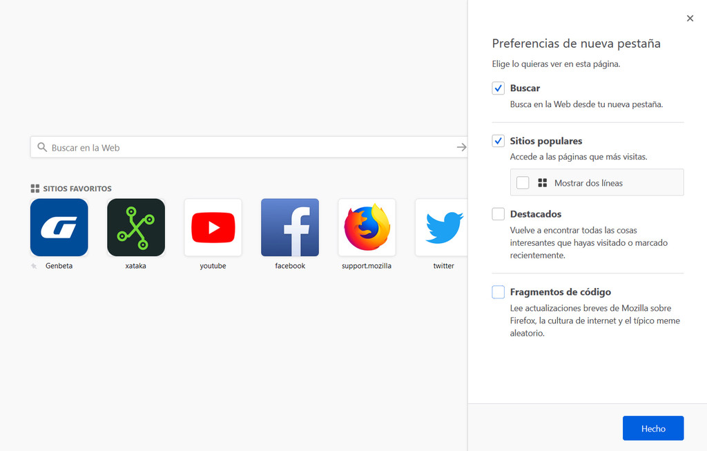 Configuracion Nueva Pestana Firefox Quantum