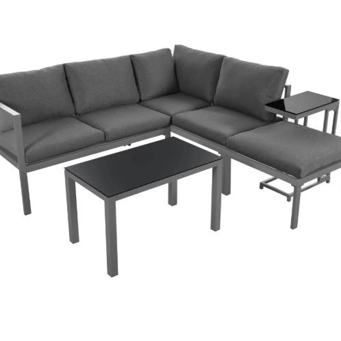 Juego de tumbonas de jardín de aluminio para 6 - 8 personas, resistentes a la intemperie, juego de 5, incluidos todos los cojines
