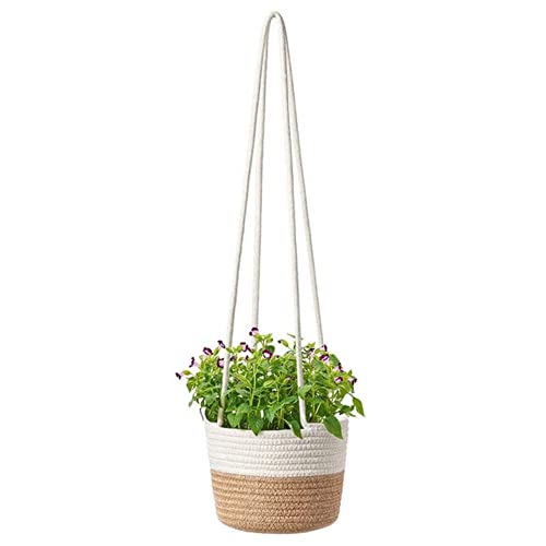 Jardinera Colgante de Cuerda, Maceta Colgante para Plantas, Colgador para Plantas, Algodón Natural Tejidas a Mano Cesta Colgante Plantas con Cuerda Larga Colgar para Decoración del Hogar (Blanco)