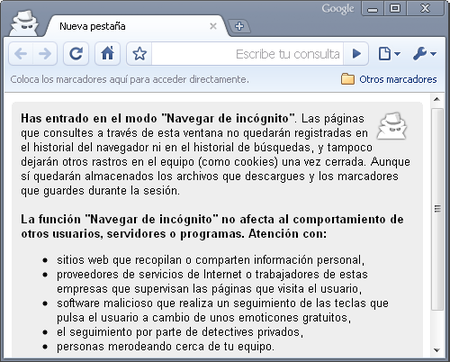Navegación de incognito Chrome