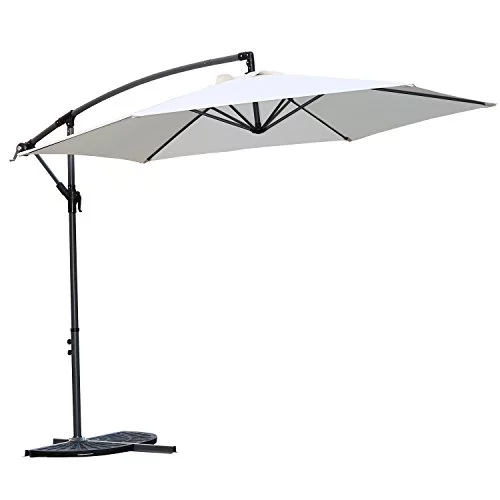 Angel Living 3M Parasol Excéntrico Sombrilla Voladiza con Manivela para Patio Exterior, Grande y Estable (Crema)