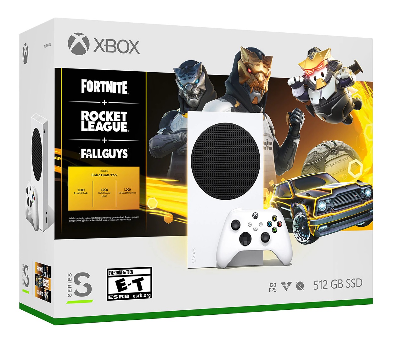Consola - Microsoft Xbox Series S 512 GB Gilded Hunter Bundle + Fornite, Rocket League, Fall Guys, Blanco