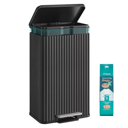 SONGMICS Cubo de Basura de Acero, 50 L, con Pedal, Cierre Suave
