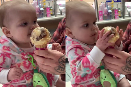 La adorable reacción de una bebé al probar helado por primera vez se vuelve viral
