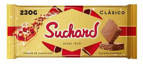 Suchard Turrón de Chocolate con Leche y Arroz Inflado, Tradicional Dulce Navideño, Textura Crujiente y Sabor Intenso - 230 g