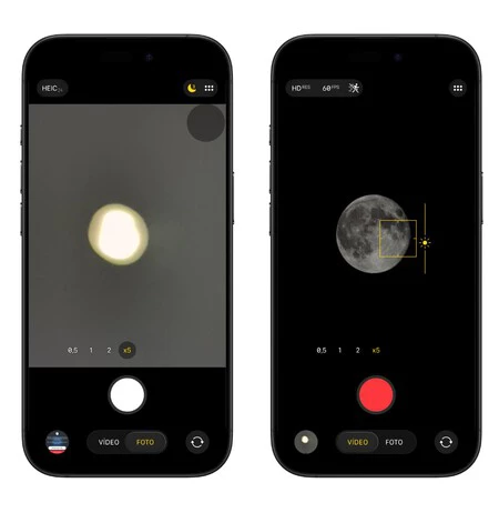 Diferencia de una foto de la luna en Foto o Vídeo