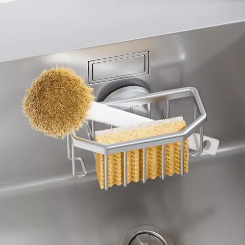 TAILI Plata Portaesponjas de Cocina con Ventosa Fuerte,Cubo de Fregadero, Soporte Estropajo Fregadero antioxidante, Adecuado para Guardar esponjas, cepillos y tapón