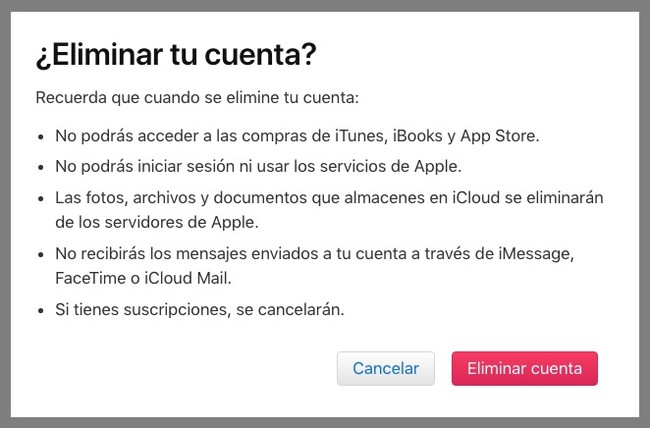 Ultimo Aviso Borrar Cuenta Apple