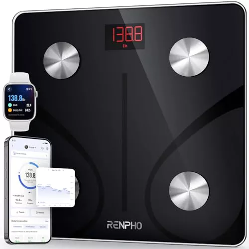 RENPHO Bascula de Baño Digital, Bascula Grasa Corporal y Muscular con App, Bascula Inteligente para Fitness, 13 Monitores de Composición Corporal Peso IMC Muscular, Elis 1