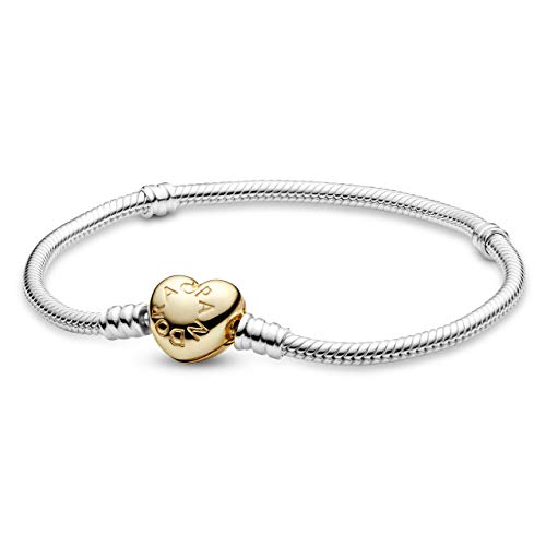 Pandora Icons Pulsera de plata con cierre en forma de corazón chapada en oro de 14 quilates