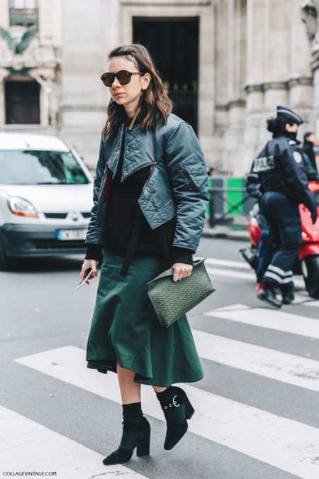 Pfw Paris Fashion Week Fall 2016 Street Style Collage Vintage Stella Mccartney Natasha Goldenberg Loewe Clutch Celine Shoes Bomber 1