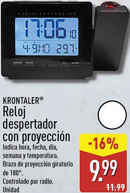 Reloj Despertador Radiocontrolado Con Proyeccion Krontaler Aldi