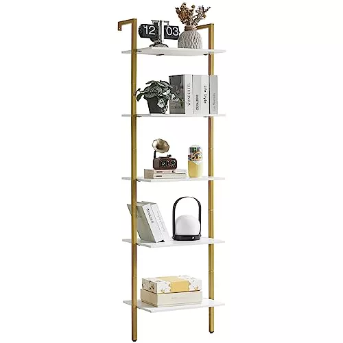 YMYNY Estantería Escalera, Estantería de 5 Niveles, Librería de Pie para Sala Estantería de Almacenaje, para la Sala de Estar, Oficina, Dormitorio, 40 x 30 x 178CM, Blanco HBC015W