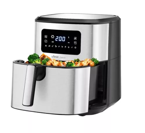 Ufesa Falcon Freidora de Aire sin Aceite de 6.5L, Inox, Tecnología Air Pulse, 8 Programas, 1700W, Digital, Temporizador, Temperatura 80ºC - 200ºC, Sin BPA ni PFOA, Anti-Adherentes, Air Fryer