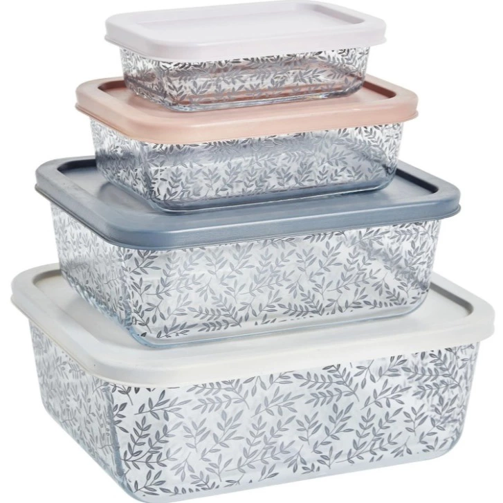 Set 4 Recipientes Rectangulares de Vidrio Borosilicato Carrefour Home