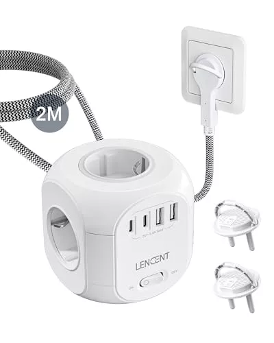 LENCENT Cubo Regleta Enchufes 2M con Enchufe Plano para Uso Interior