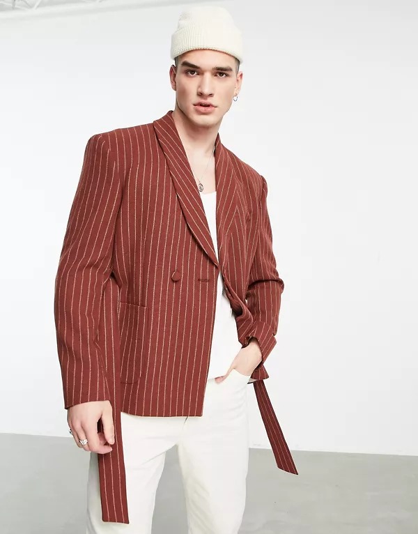 ASOS DESIGN striped russet robe blazer