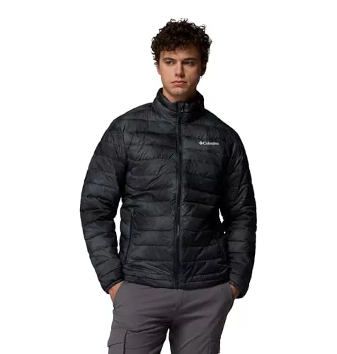 Columbia Powder Lite II Chaqueta Estampada, Tecnología Reflectante, Material Repelente al Agua, Capucha Ajustable, Bolsillos Seguros, Aislamiento Ecológico - Hombre