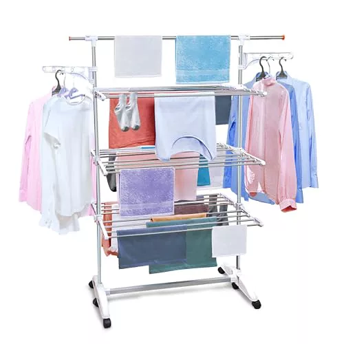 TENDEX Tendedero Vertical Plegable XXL 6 Bandejas Ajustables, 2 Soportes (para 10 Perchas)