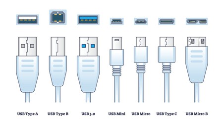 Além do USB “normal”, existem muitas outras formas de conectores. (Fonte da imagem | VectorMine - adobe.stock.com)