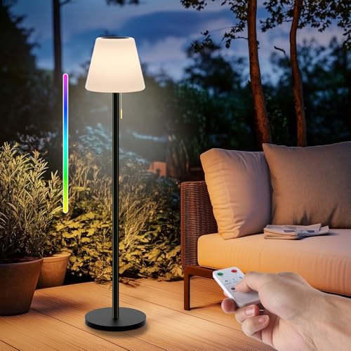 Ecvivk Lámpara solar exterior de batería LED lámparas inalámbricas regulables blanco cálido y RGB con sensor de luz