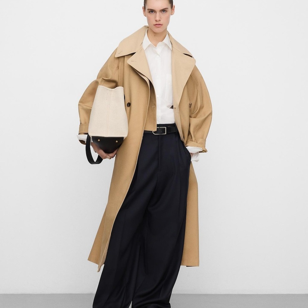 Gabardina de mujer bicolor de doble solapa - Adolfo Dominguez - Camel

