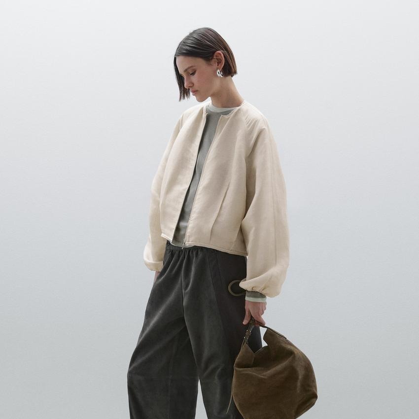 Chaqueta bomber desflecados lino seda