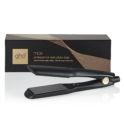 ghd Max - Plancha de Pelo Profesional con Placas Anchas, Placas Más Grandes Para un Peinado Rápido, Más Brillo y Sin Frizz - Para Cabello Largo, Grueso o Rizado - Color Negro, (Enchufe Europeo)