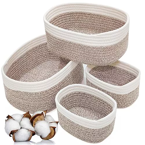 Juego de 4 cestas de almacenamiento, cestas de almacenamiento para baño, cambiador de baño, cesta de almacenamiento, cesta de almacenamiento multiusos, apilable, organizador multiusos para
