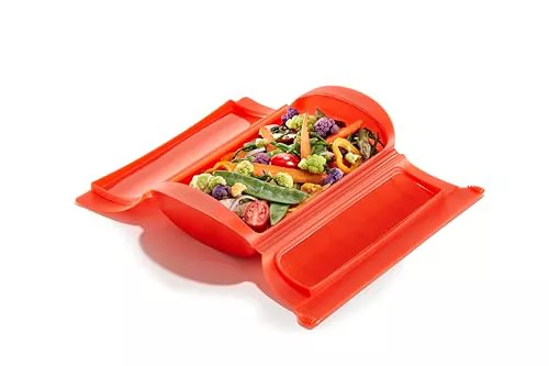 Lékué Estuche de vapor, Sin bandeja, silicona platino Rojo, 1-2 personas, 650 ml