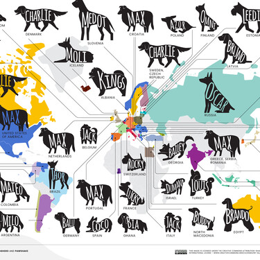 El mapa con los nombres de perro más populares del mundo (el de España aquí lo teníamos muy claro) 