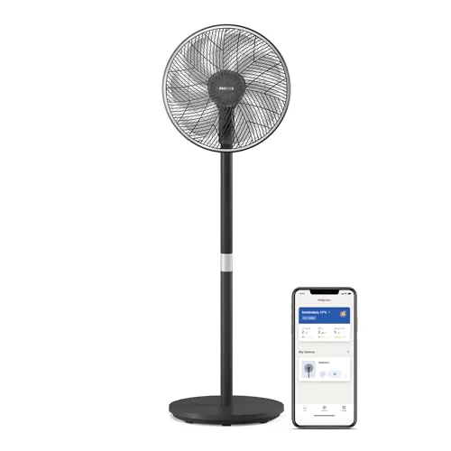PHILIPS Serie 3000 Smart Ventilador de pedestal. Ultrasilencioso con tecnología SilentWings. 19 dB. Ventilador 2 en 1. Inclina y gira. Control con App. Temporizador de 12 h. Negro (CX3550/01)