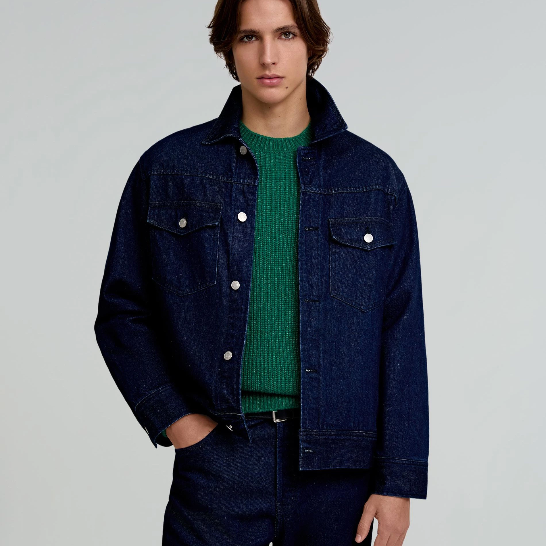 Cazadora vaquera de hombre de algodón con cierre de botones