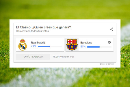 Llegan las encuestas a los resultados de Google con el clásico Real Madrid-Barcelona